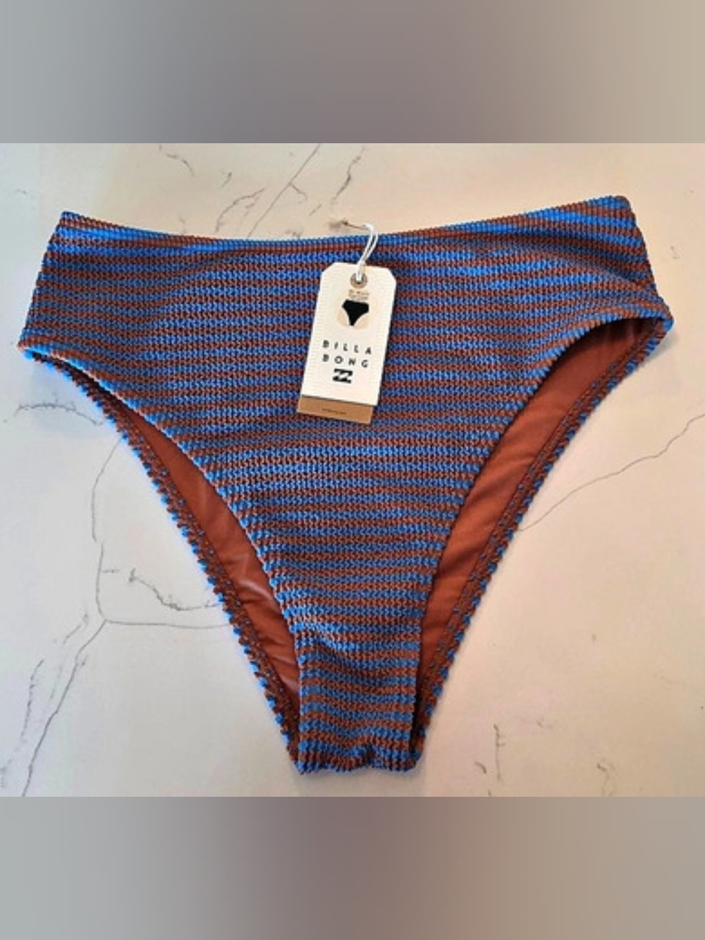 Billabong Summer High Stripe Maui Bikini Bottom Blue & Burnt Orange Women Sz XL
